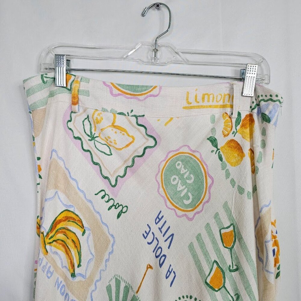 NWOT PAPER HEART ANTHROPOLOGIE Linen Maxi Skirt size XL LA DOLCE VITA Print Cute - Picture 3 of 8